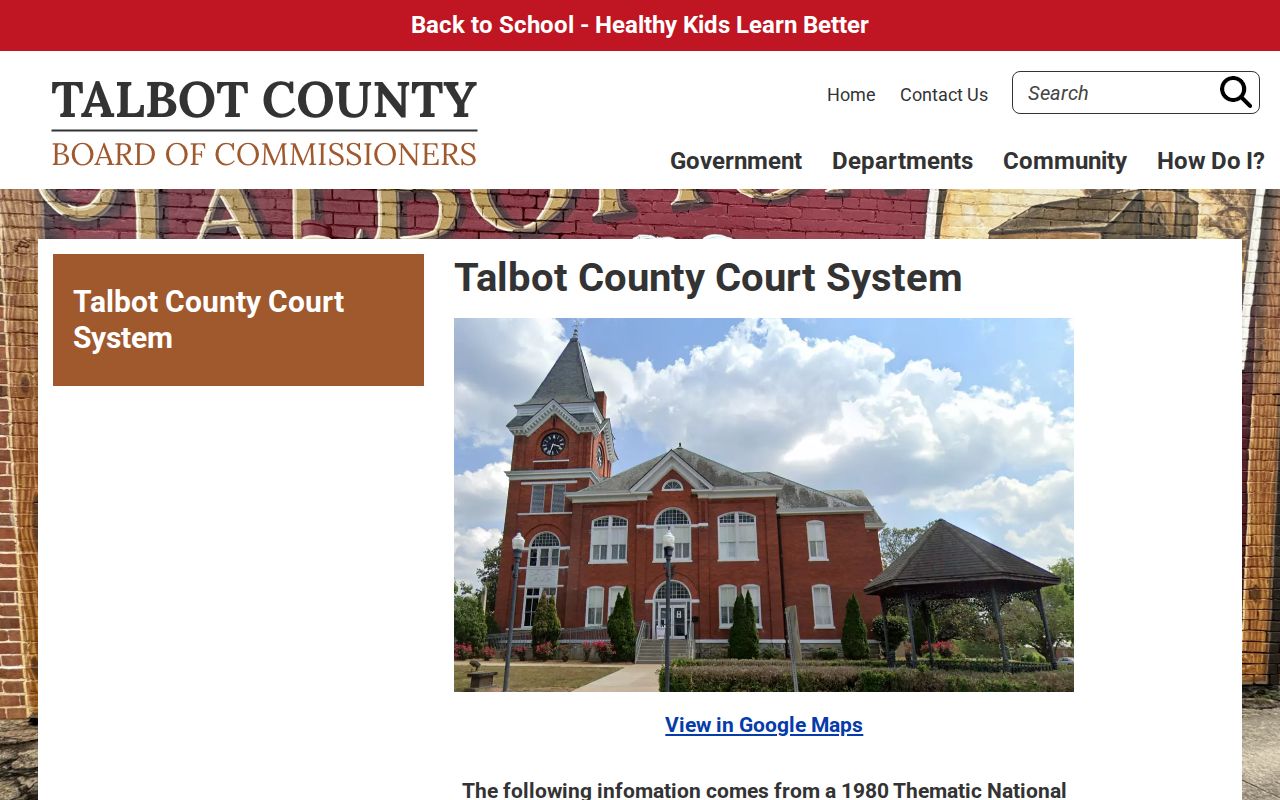 Talbot County criminal history courthouse records page