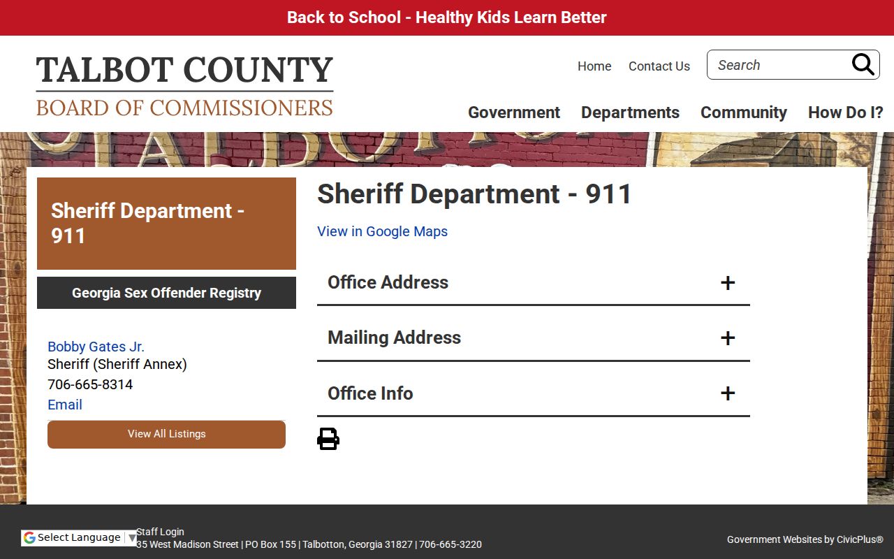 Talbot County arrest history contact through the sheriff