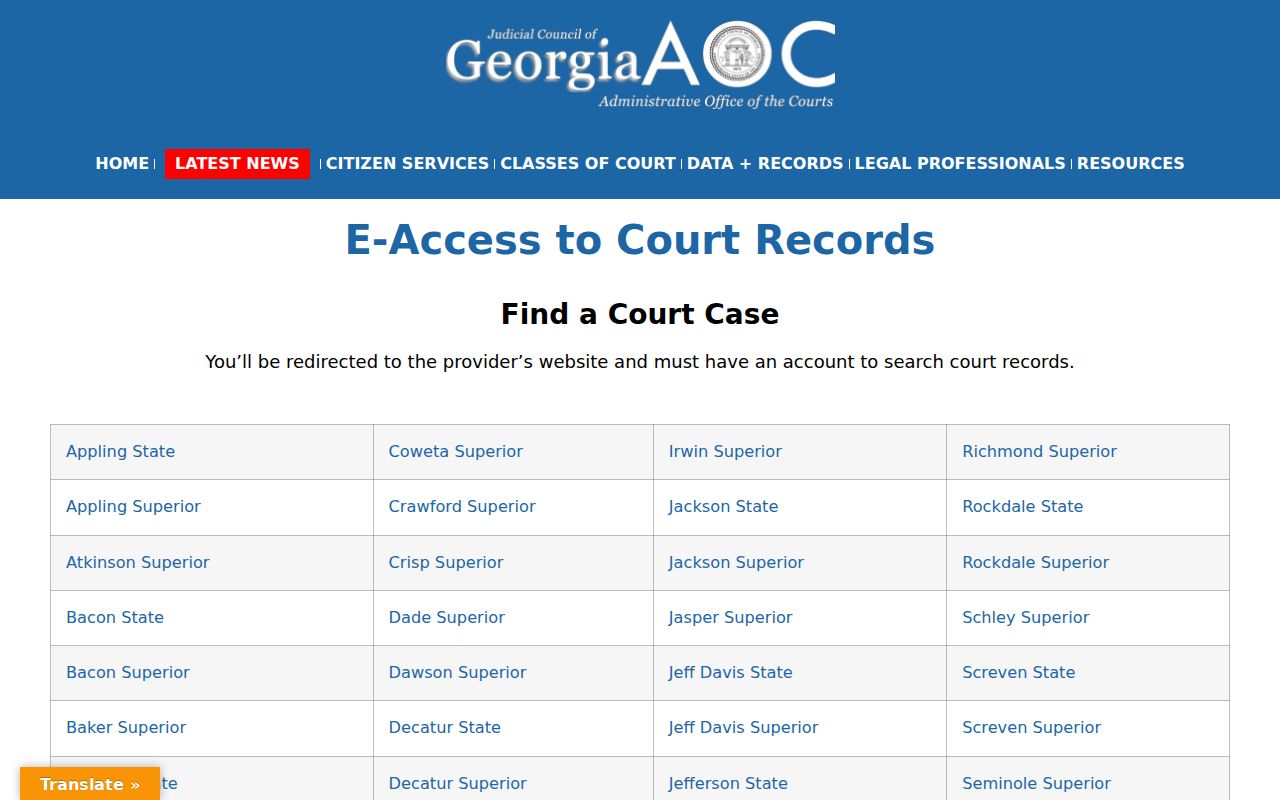 Talbot County criminal case search through Georgia court access