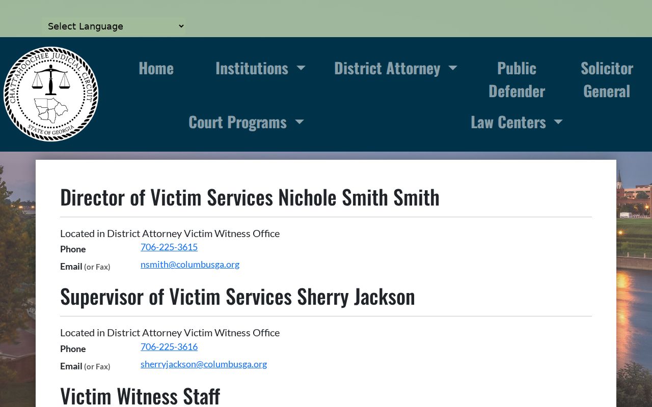 Official victim-witness contact information for Talbotton and the Chattahoochee Judicial Circuit